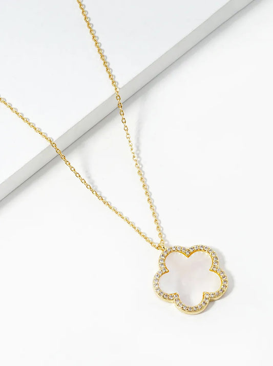 18K Gold Dipped Micro Pave Set Cubic Zirconia 17mm Flower Pendant Necklace