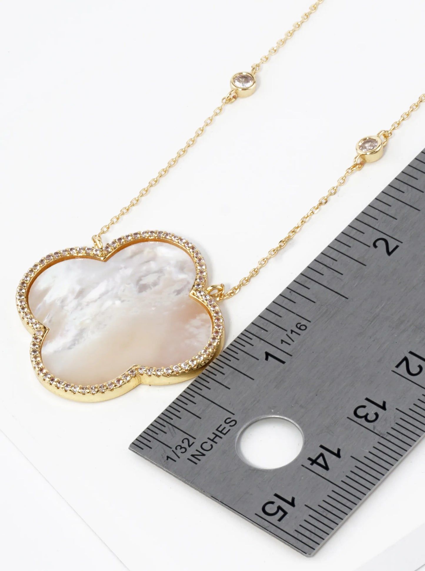 18K Gold Dipped Micro Pave Set Cubic Zirconia 32mm Quatrefoil Pendant Necklace