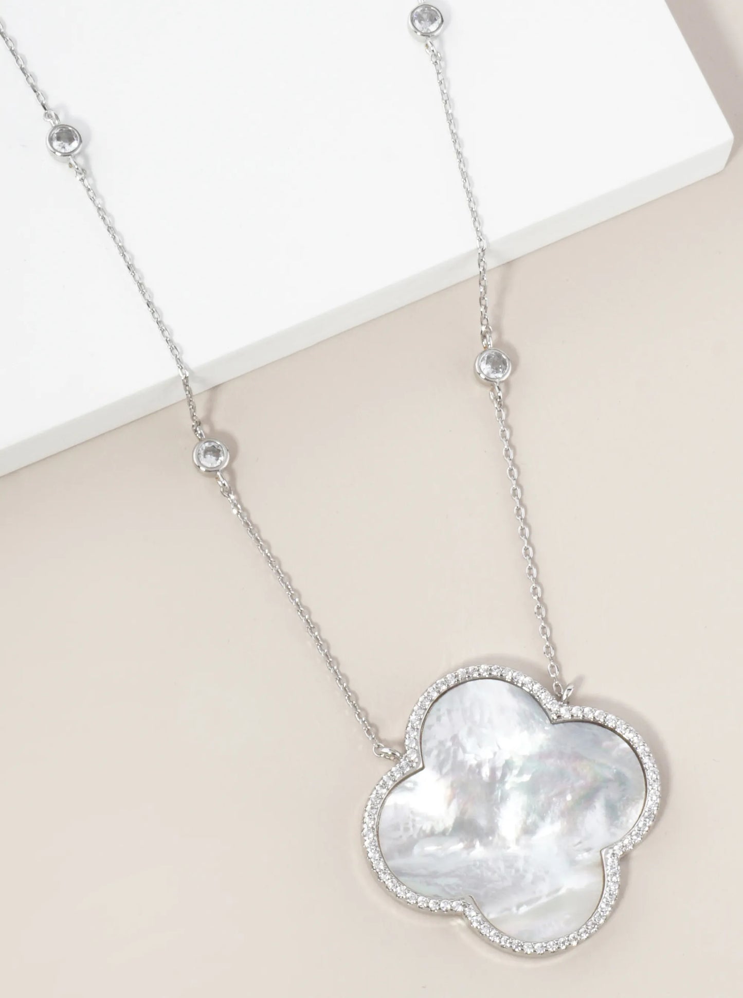 18K Gold Dipped Micro Pave Set Cubic Zirconia 32mm Quatrefoil Pendant Necklace