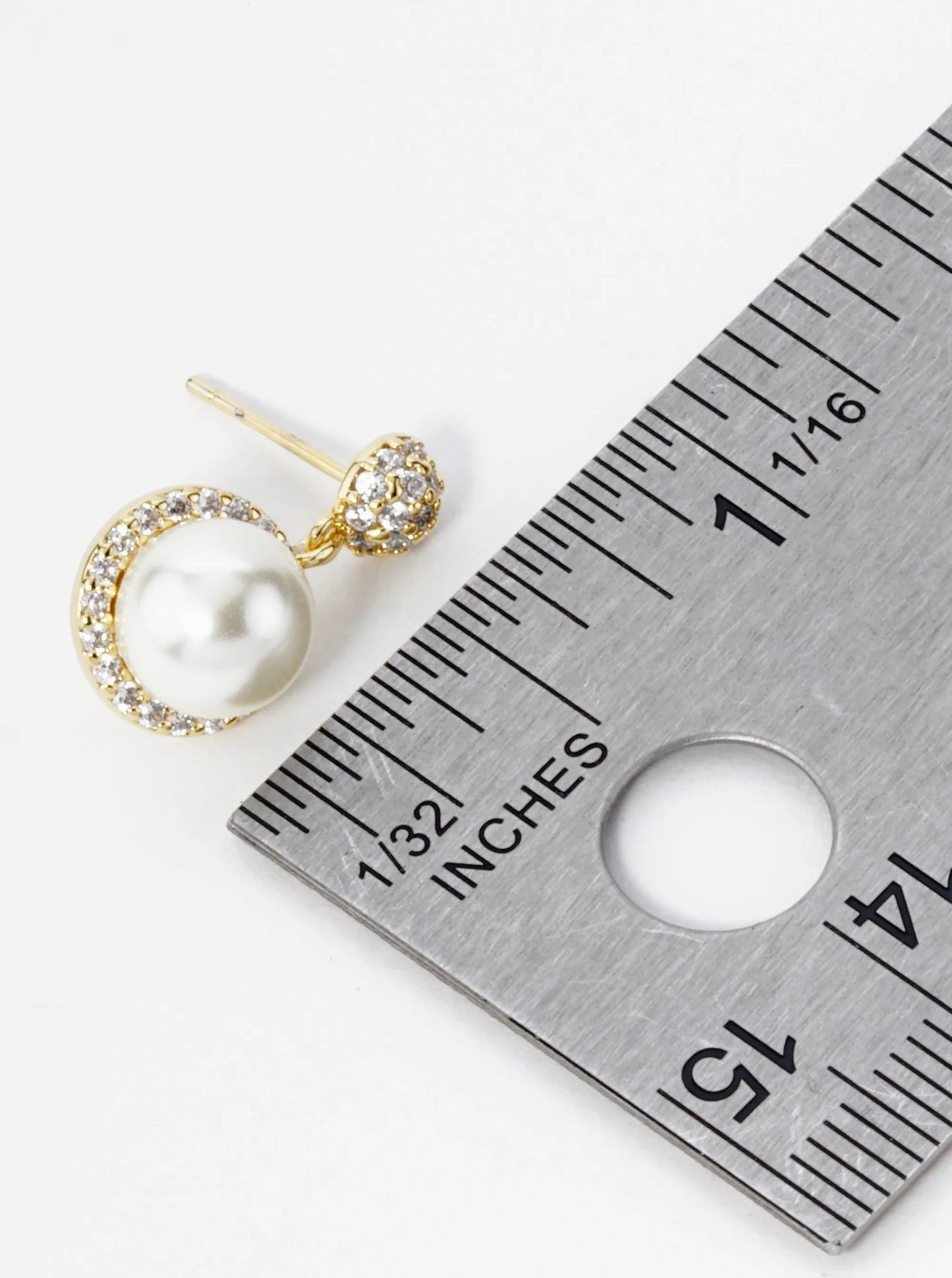 18K Gold Dipped Micro Pave Set Cubic Zirconia 7mm Pearl Dangle Post Earrings