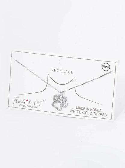 18K Gold Dipped Micro Pave Set Cubic Zirconia Dog Paw Game Day Mascot Pendant Necklace