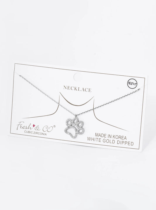 18K Gold Dipped Micro Pave Set Cubic Zirconia Dog Paw Game Day Mascot Pendant Necklace