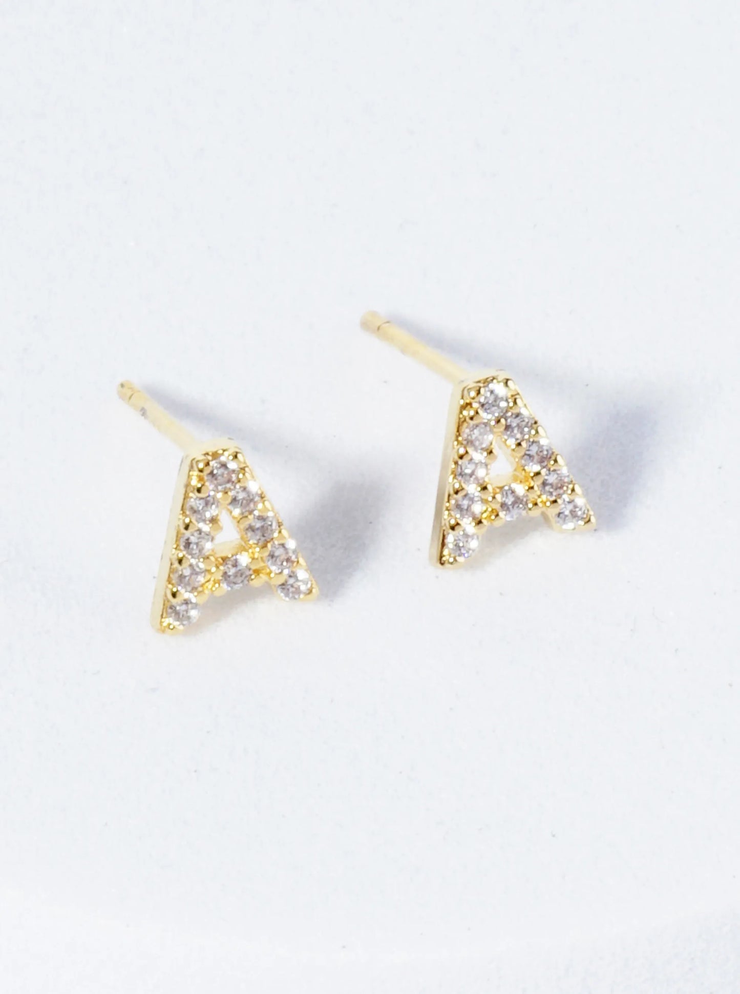 18K Gold Dipped Micro Pave Set Cubic Zirconia Initial Stud Earrings