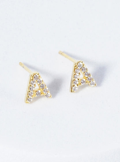 18K Gold Dipped Micro Pave Set Cubic Zirconia Initial Stud Earrings