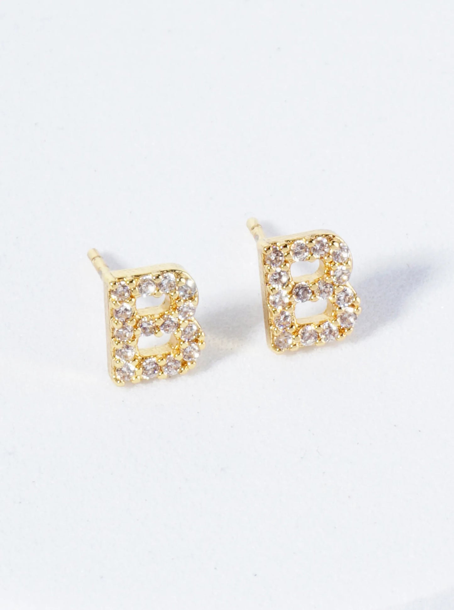 18K Gold Dipped Micro Pave Set Cubic Zirconia Initial Stud Earrings