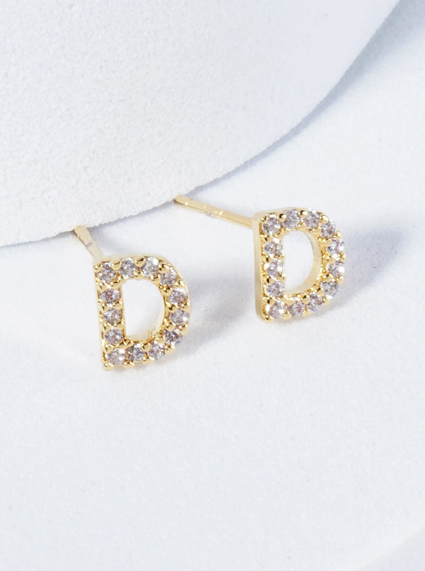 18K Gold Dipped Micro Pave Set Cubic Zirconia Initial Stud Earrings