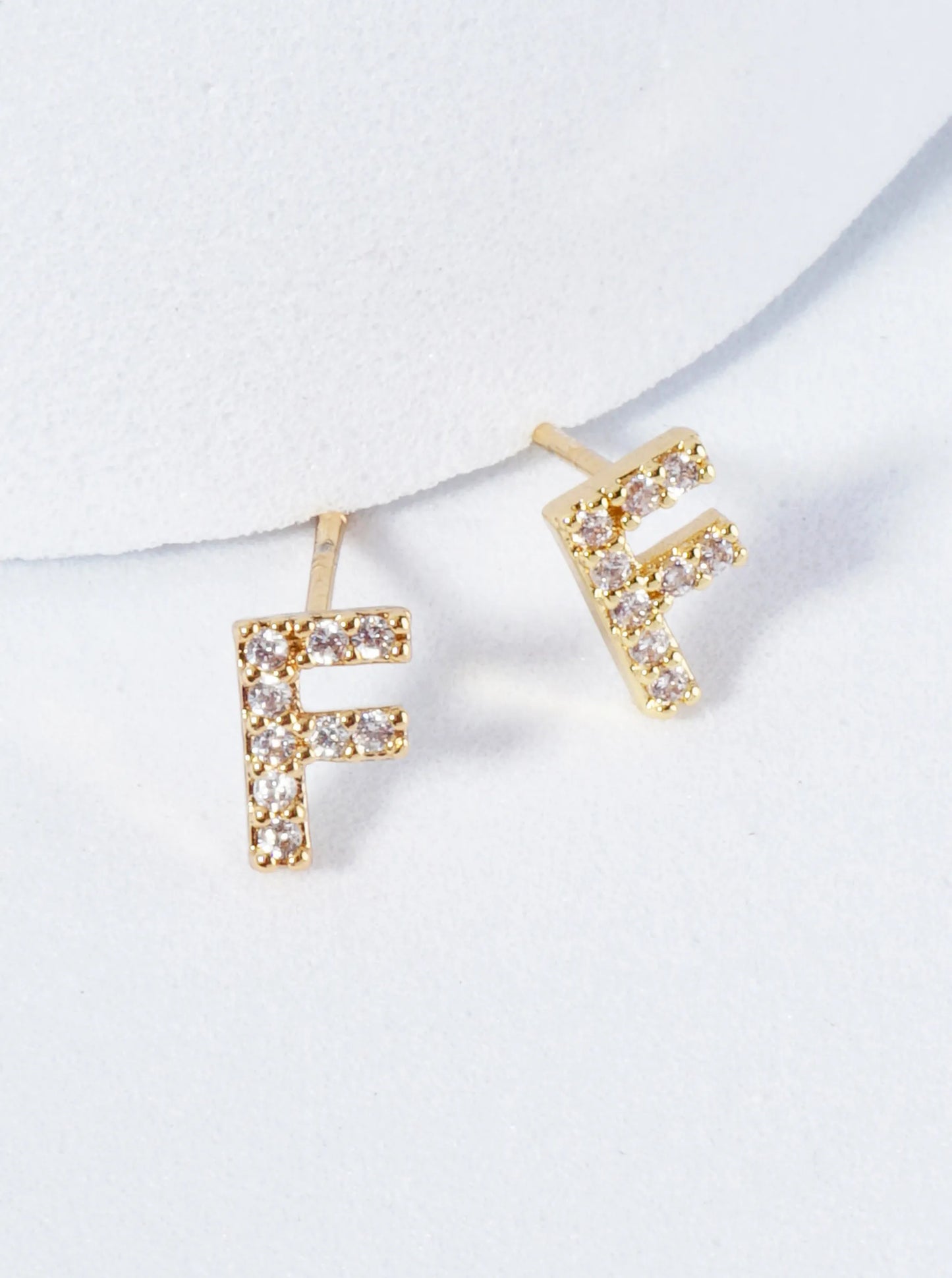 18K Gold Dipped Micro Pave Set Cubic Zirconia Initial Stud Earrings