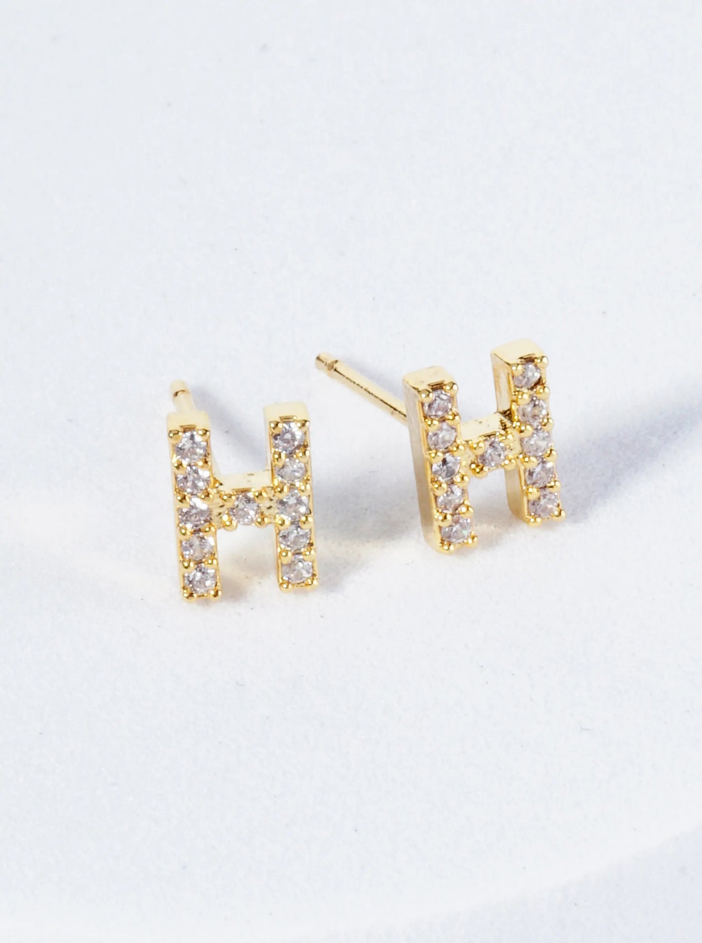 18K Gold Dipped Micro Pave Set Cubic Zirconia Initial Stud Earrings