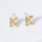 18K Gold Dipped Micro Pave Set Cubic Zirconia Initial Stud Earrings