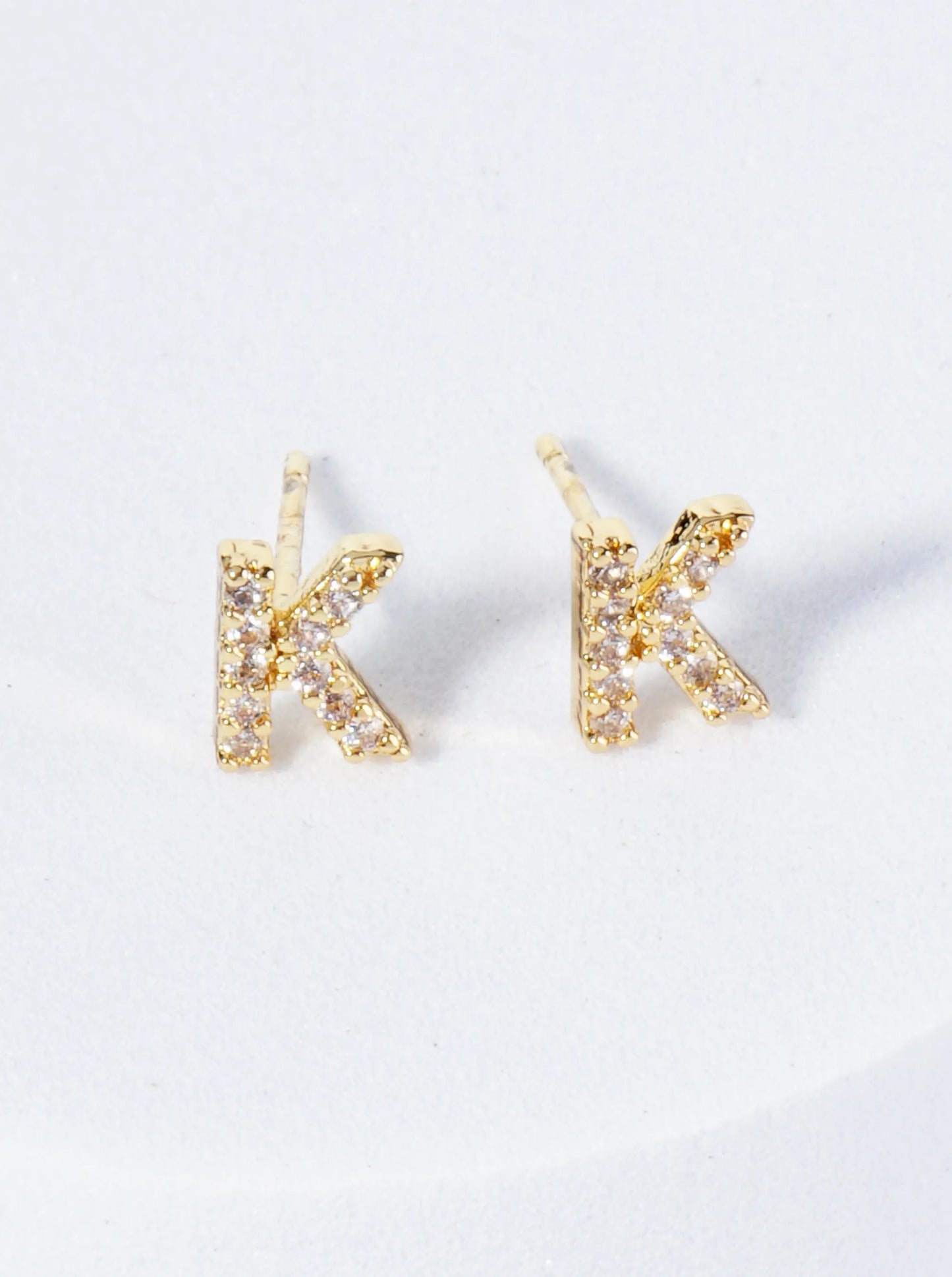 18K Gold Dipped Micro Pave Set Cubic Zirconia Initial Stud Earrings