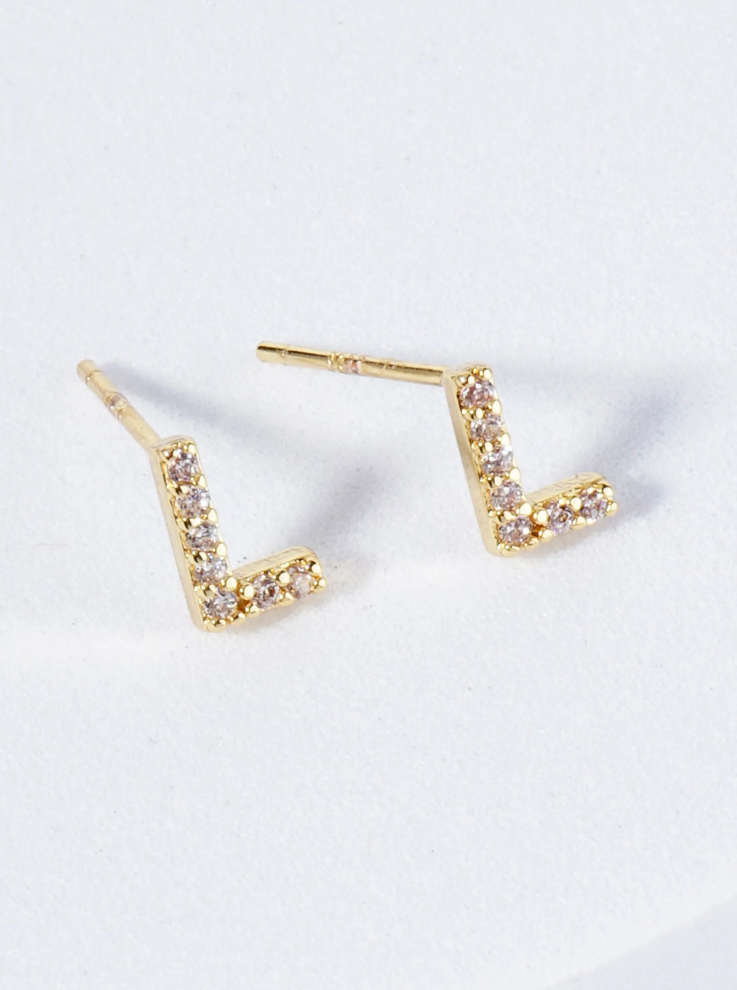 18K Gold Dipped Micro Pave Set Cubic Zirconia Initial Stud Earrings