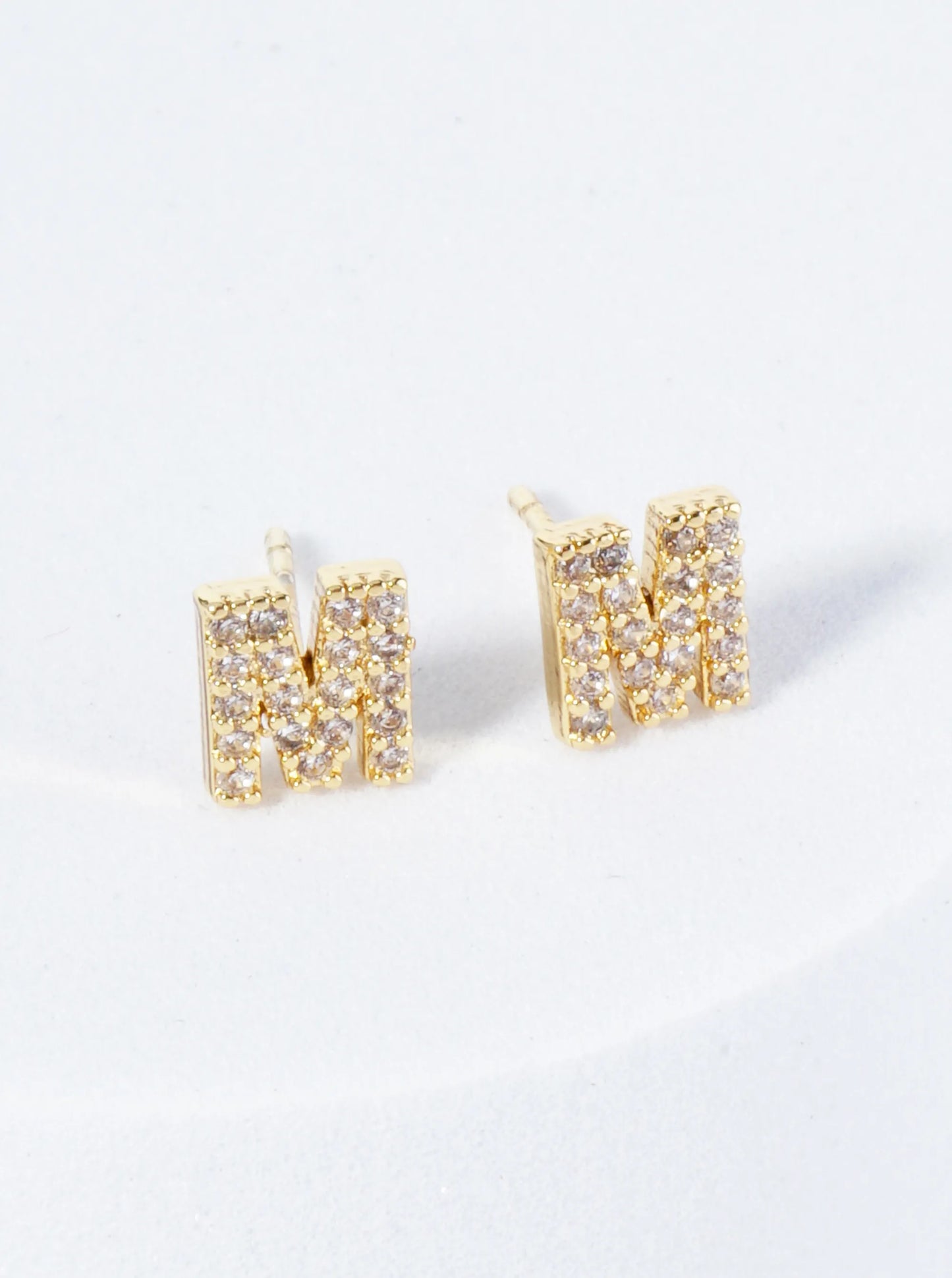 18K Gold Dipped Micro Pave Set Cubic Zirconia Initial Stud Earrings