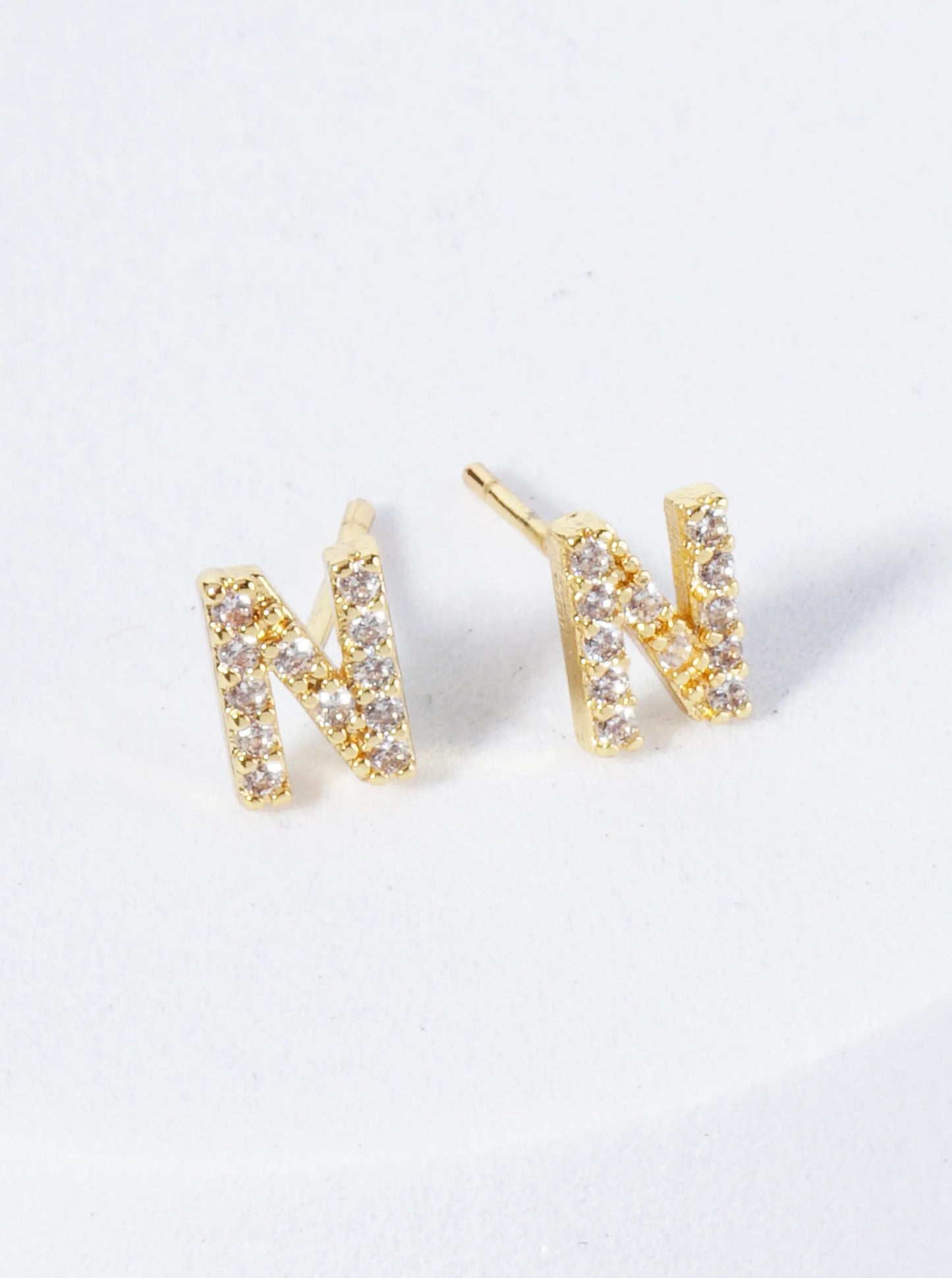 18K Gold Dipped Micro Pave Set Cubic Zirconia Initial Stud Earrings
