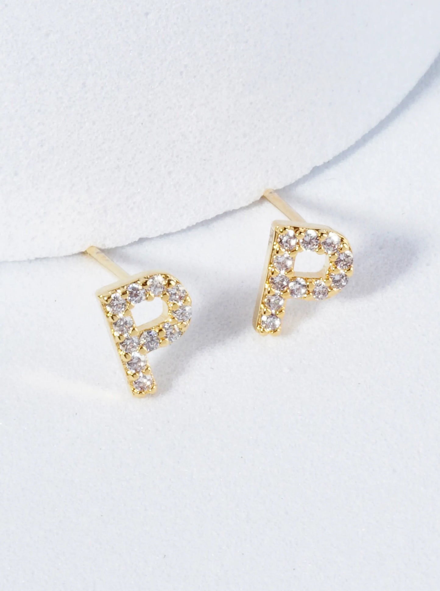 18K Gold Dipped Micro Pave Set Cubic Zirconia Initial Stud Earrings