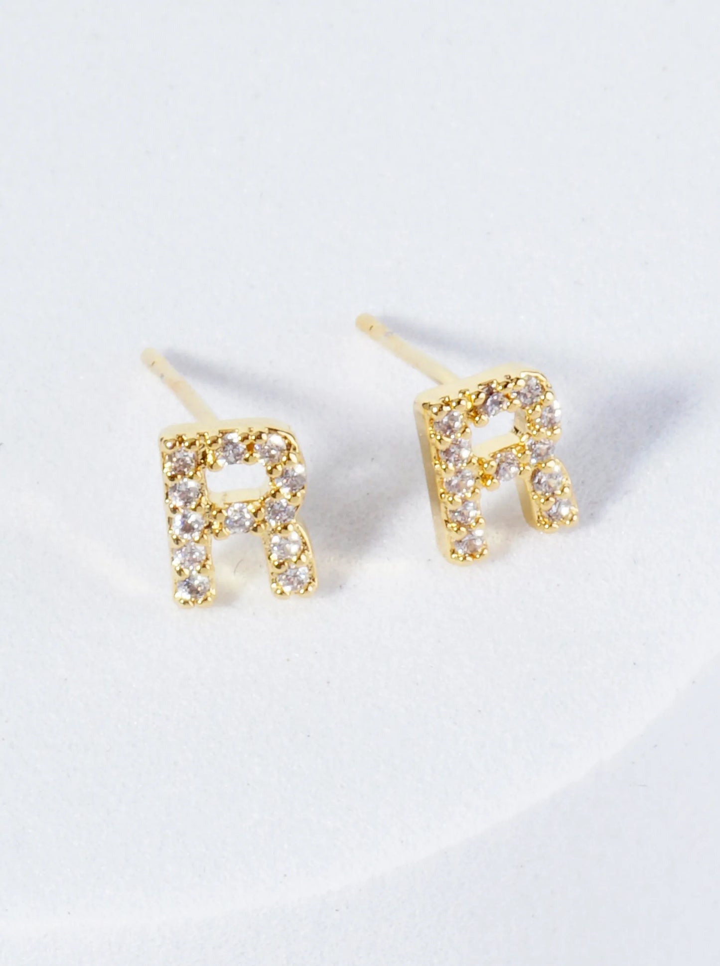 18K Gold Dipped Micro Pave Set Cubic Zirconia Initial Stud Earrings