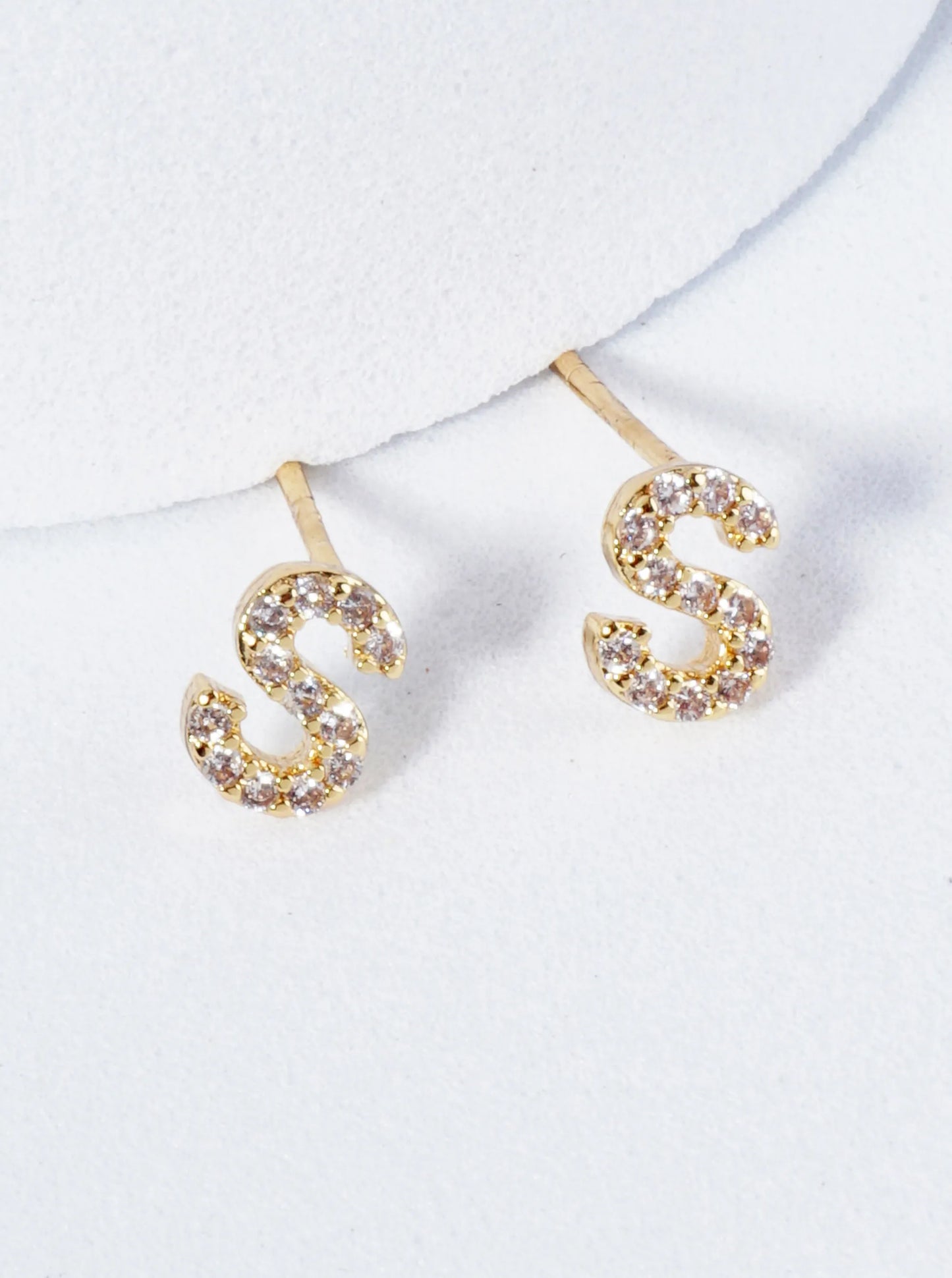18K Gold Dipped Micro Pave Set Cubic Zirconia Initial Stud Earrings