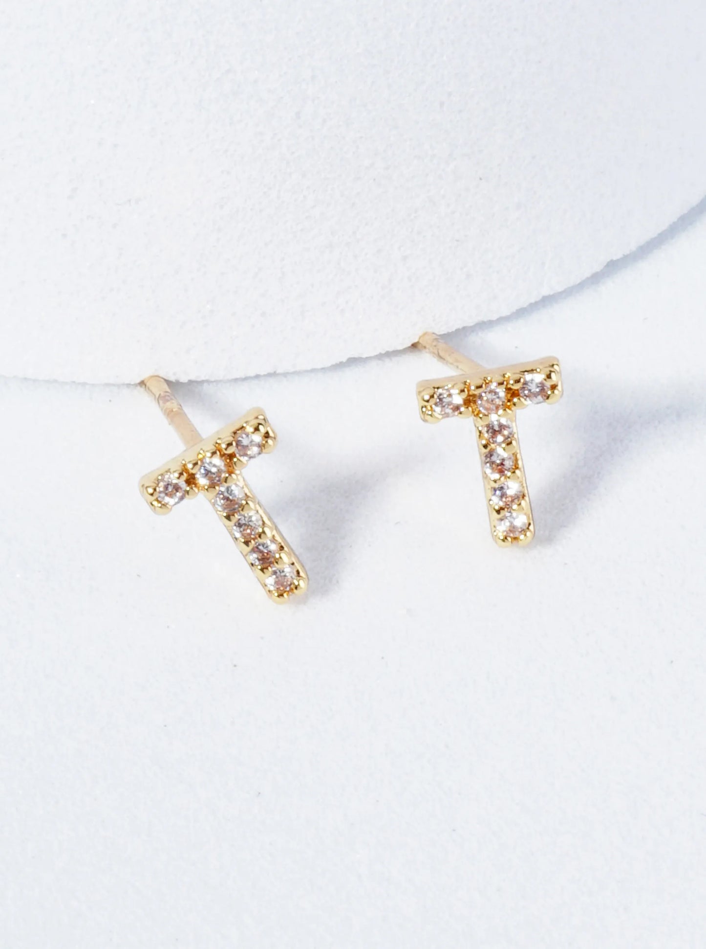 18K Gold Dipped Micro Pave Set Cubic Zirconia Initial Stud Earrings