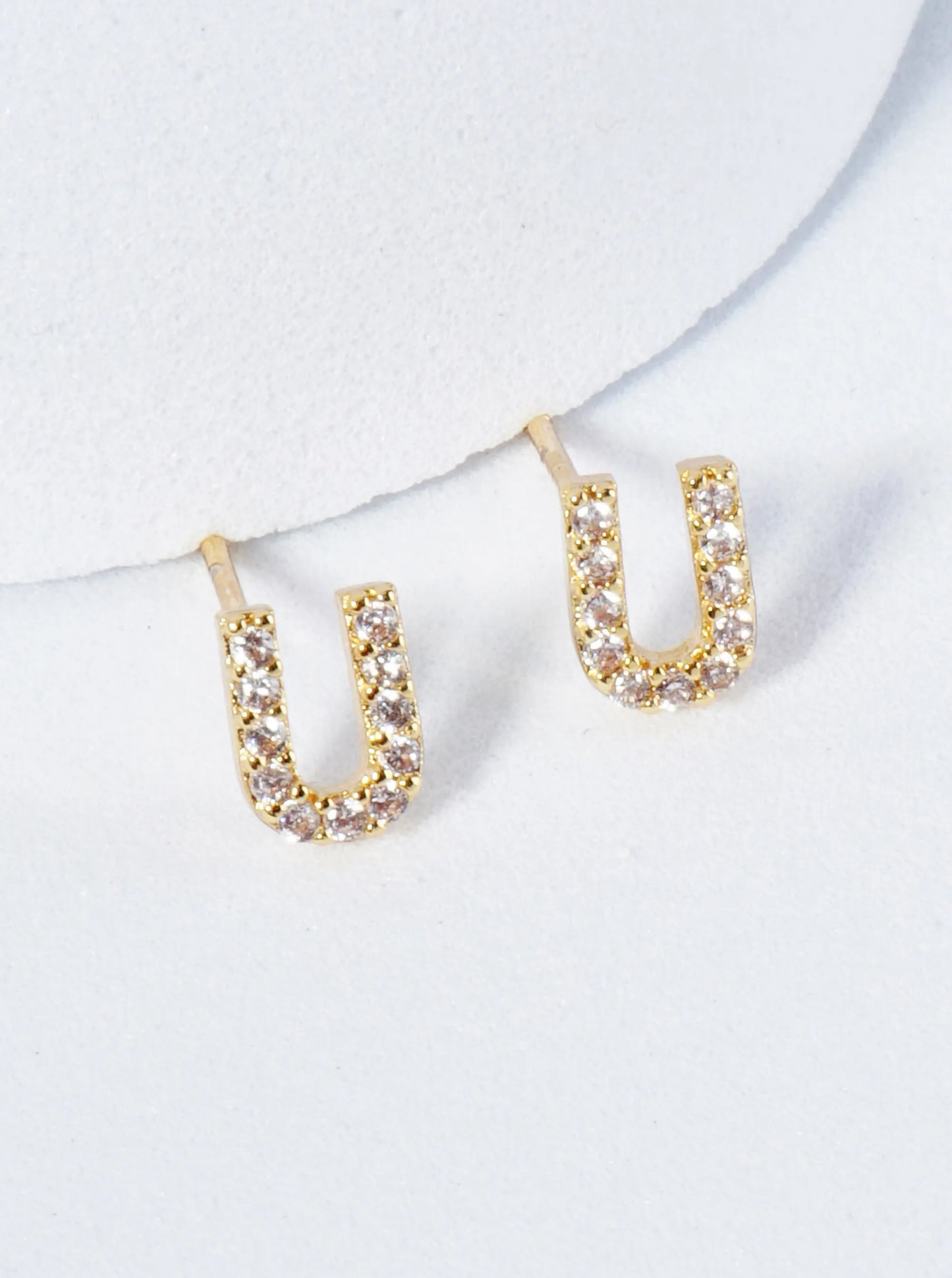 18K Gold Dipped Micro Pave Set Cubic Zirconia Initial Stud Earrings