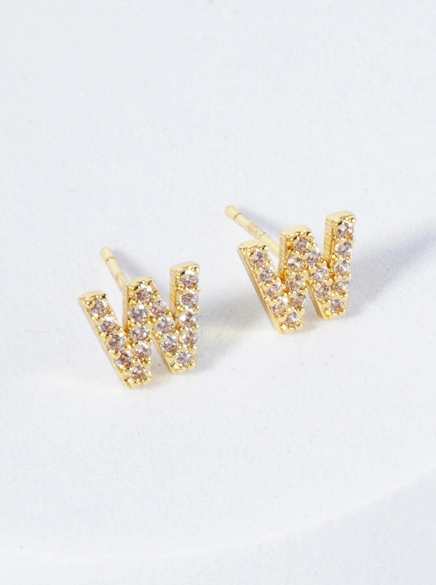 18K Gold Dipped Micro Pave Set Cubic Zirconia Initial Stud Earrings