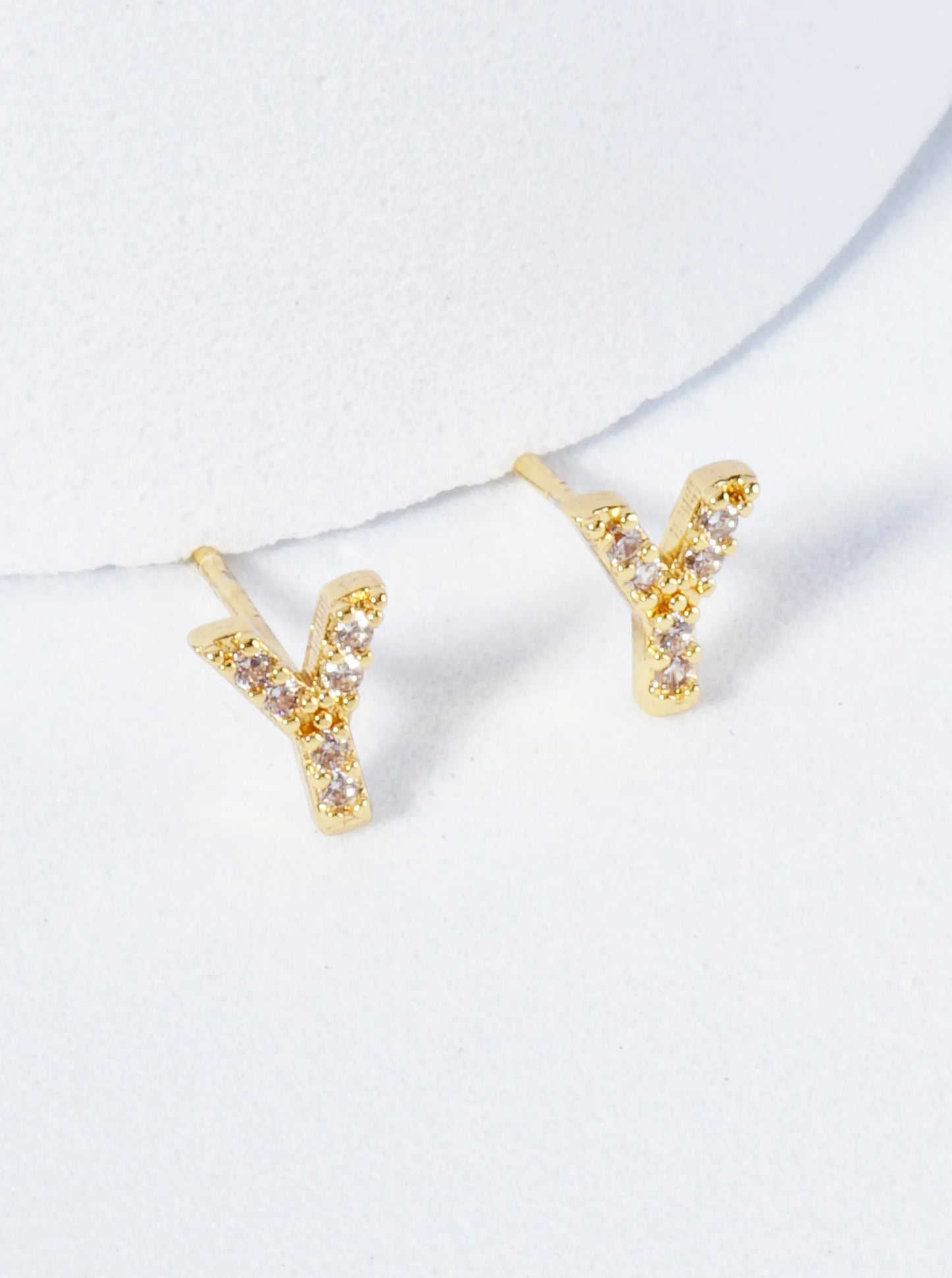 18K Gold Dipped Micro Pave Set Cubic Zirconia Initial Stud Earrings