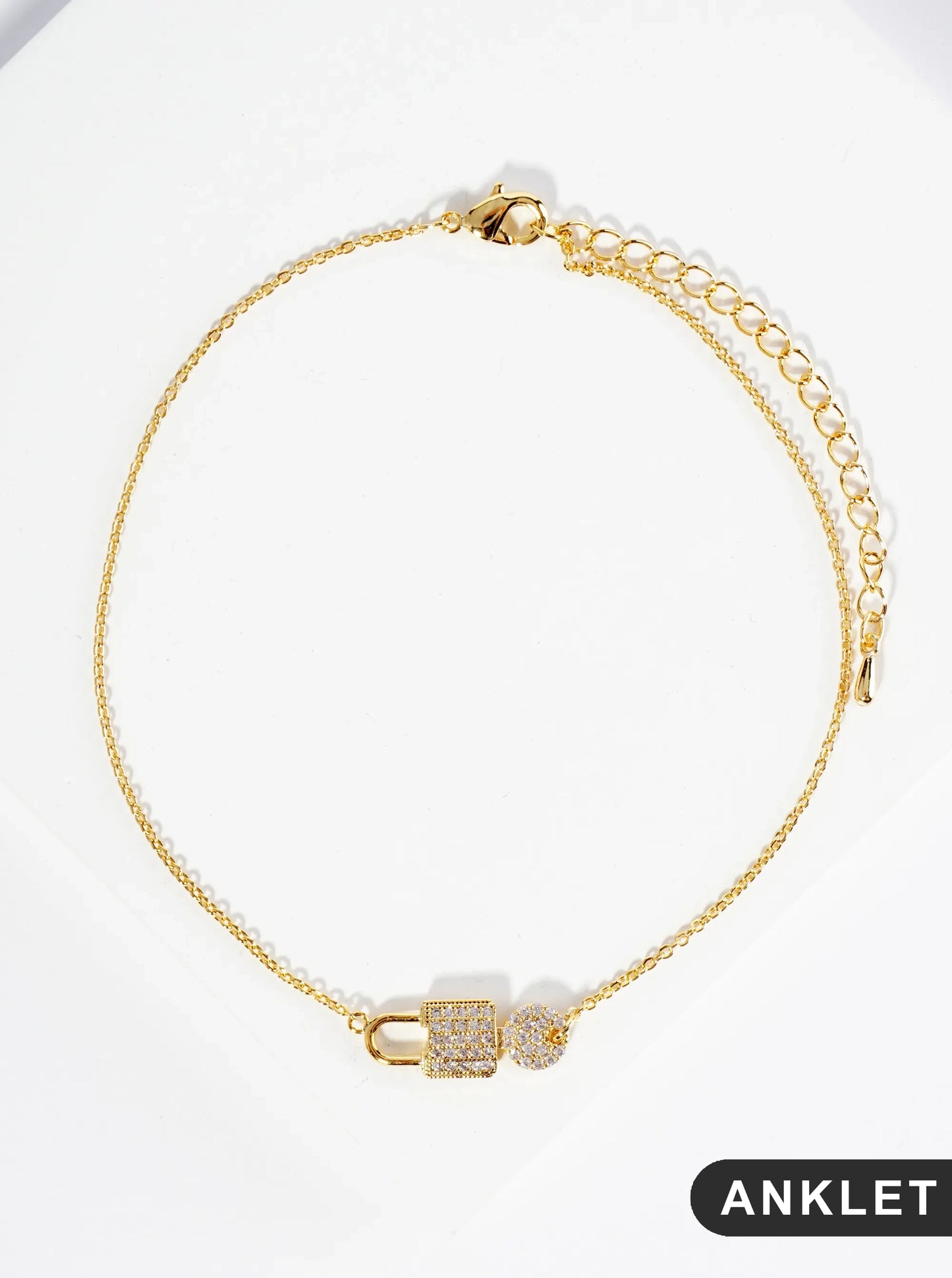18K Gold Dipped Micro Pave Set Cubic Zirconia Lock And Key Brass Chain Anklet