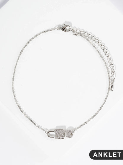 18K Gold Dipped Micro Pave Set Cubic Zirconia Lock And Key Brass Chain Anklet