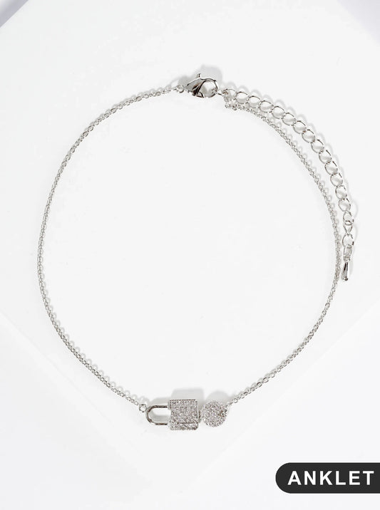 18K Gold Dipped Micro Pave Set Cubic Zirconia Lock And Key Brass Chain Anklet
