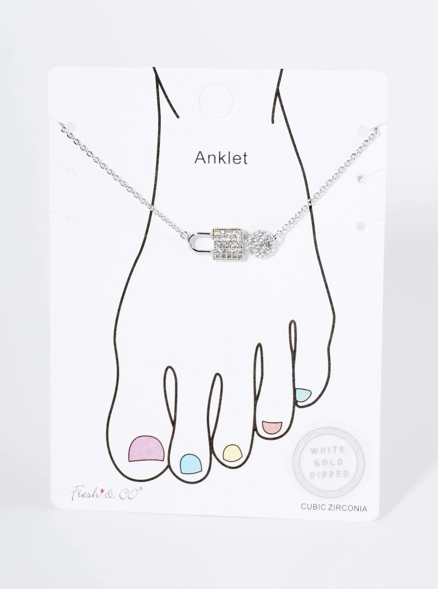 18K Gold Dipped Micro Pave Set Cubic Zirconia Lock And Key Brass Chain Anklet