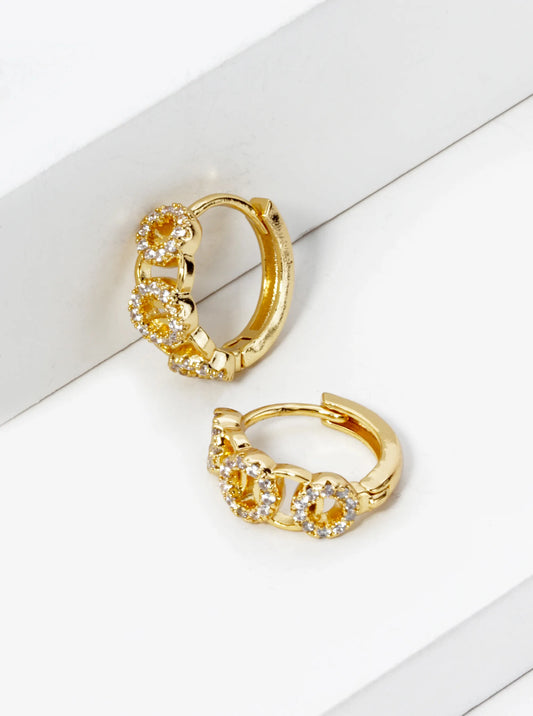 18K Gold Dipped Micro Pave Set Cubic Zirconia Multi Circle 13mm Huggie Hoop Earrings