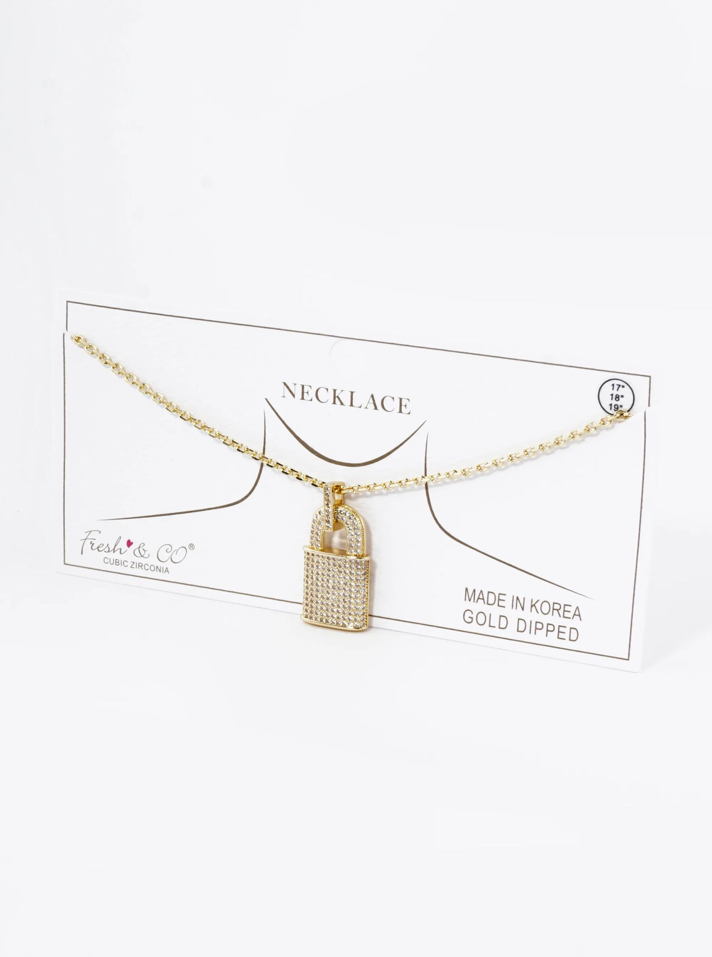 18K Gold Dipped Micro Pave Set Cubic Zirconia Padlock Pendant Necklace