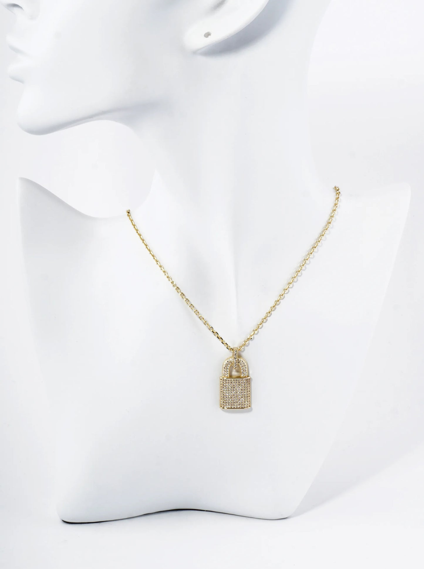 18K Gold Dipped Micro Pave Set Cubic Zirconia Padlock Pendant Necklace
