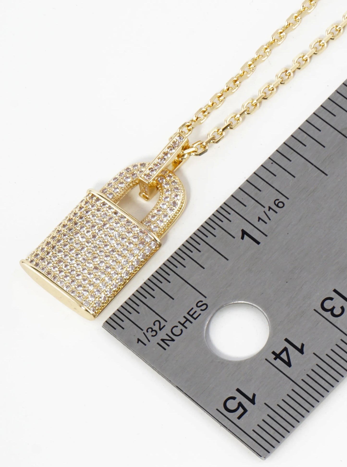 18K Gold Dipped Micro Pave Set Cubic Zirconia Padlock Pendant Necklace
