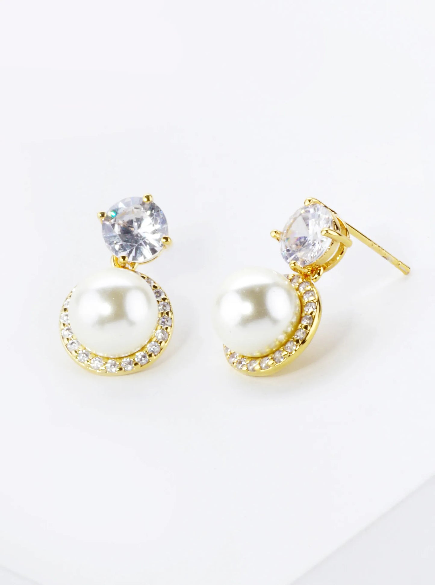 18K Gold Dipped Micro Pave Set Cubic Zirconia Pearl Drop Post Earrings