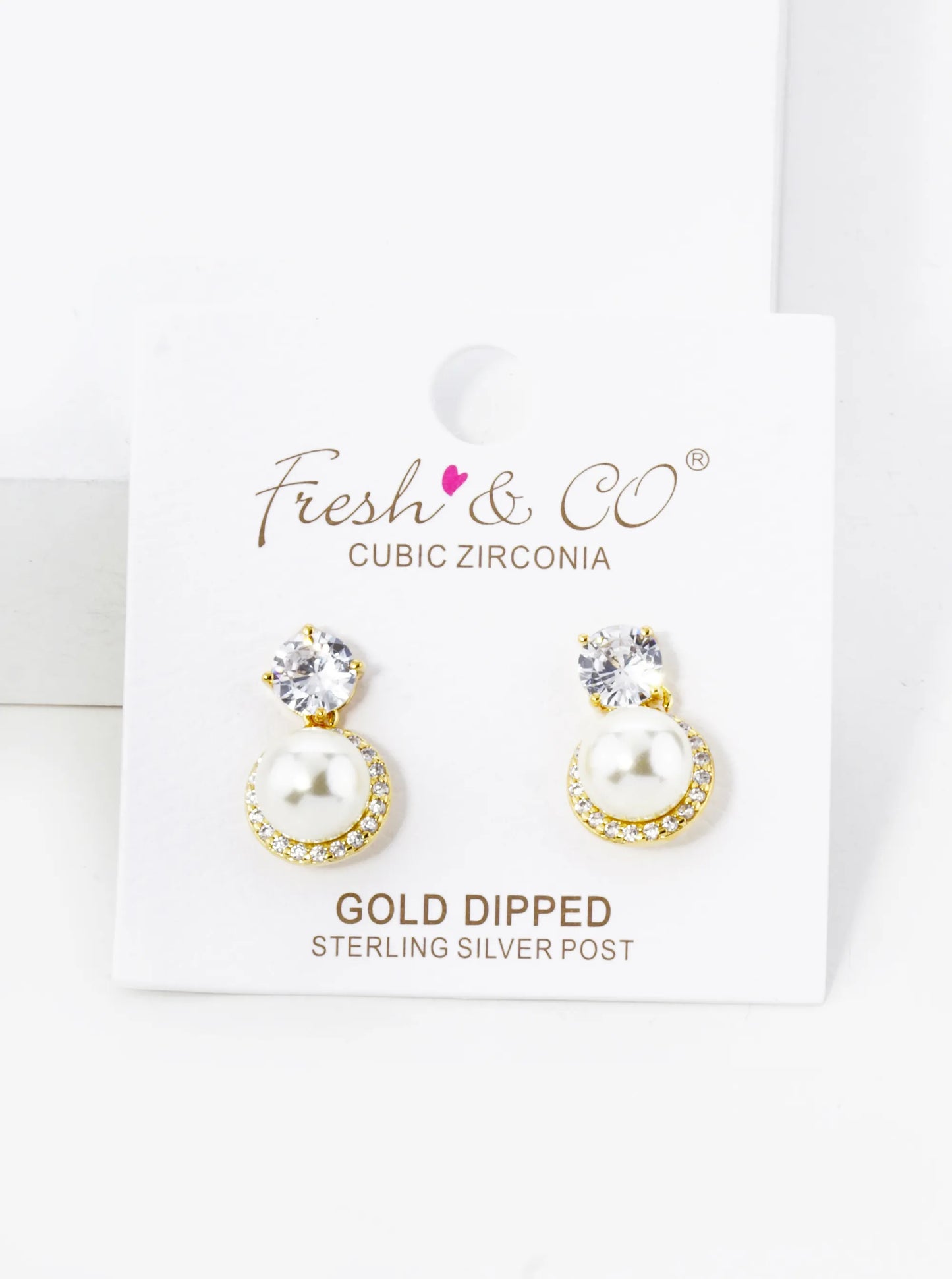 18K Gold Dipped Micro Pave Set Cubic Zirconia Pearl Drop Post Earrings