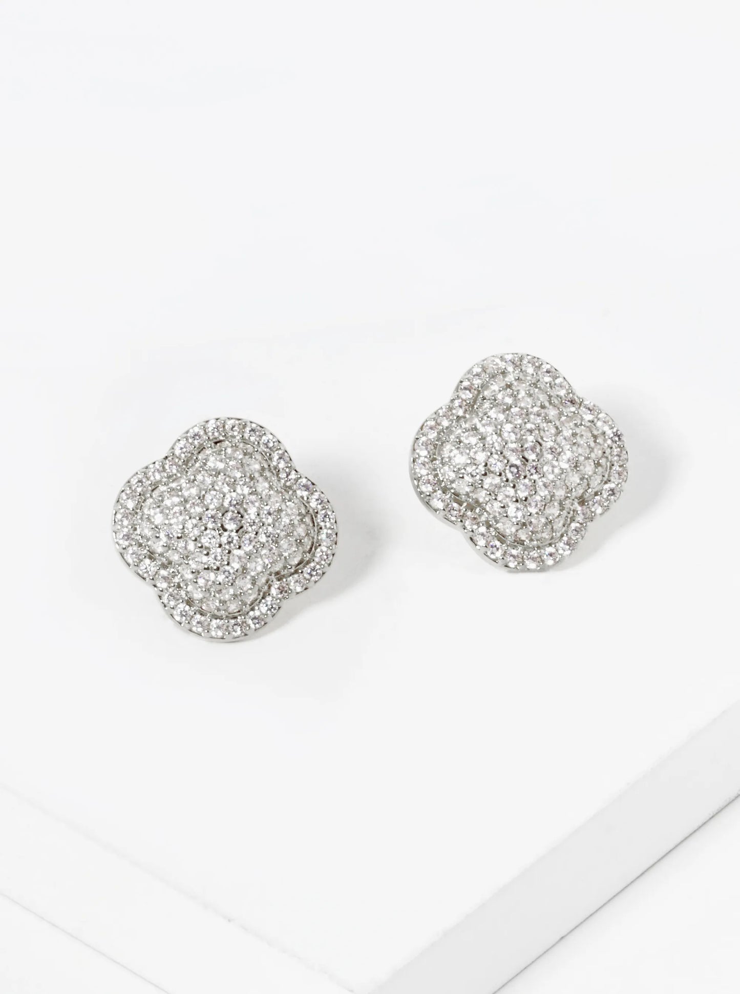 18K Gold Dipped Micro Pave Set Cubic Zirconia Puffy Quatrefoil 925 Sterling Silver Post Stud Earrings