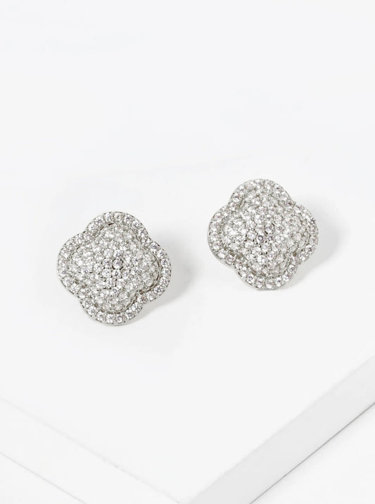 18K Gold Dipped Micro Pave Set Cubic Zirconia Puffy Quatrefoil 925 Sterling Silver Post Stud Earrings