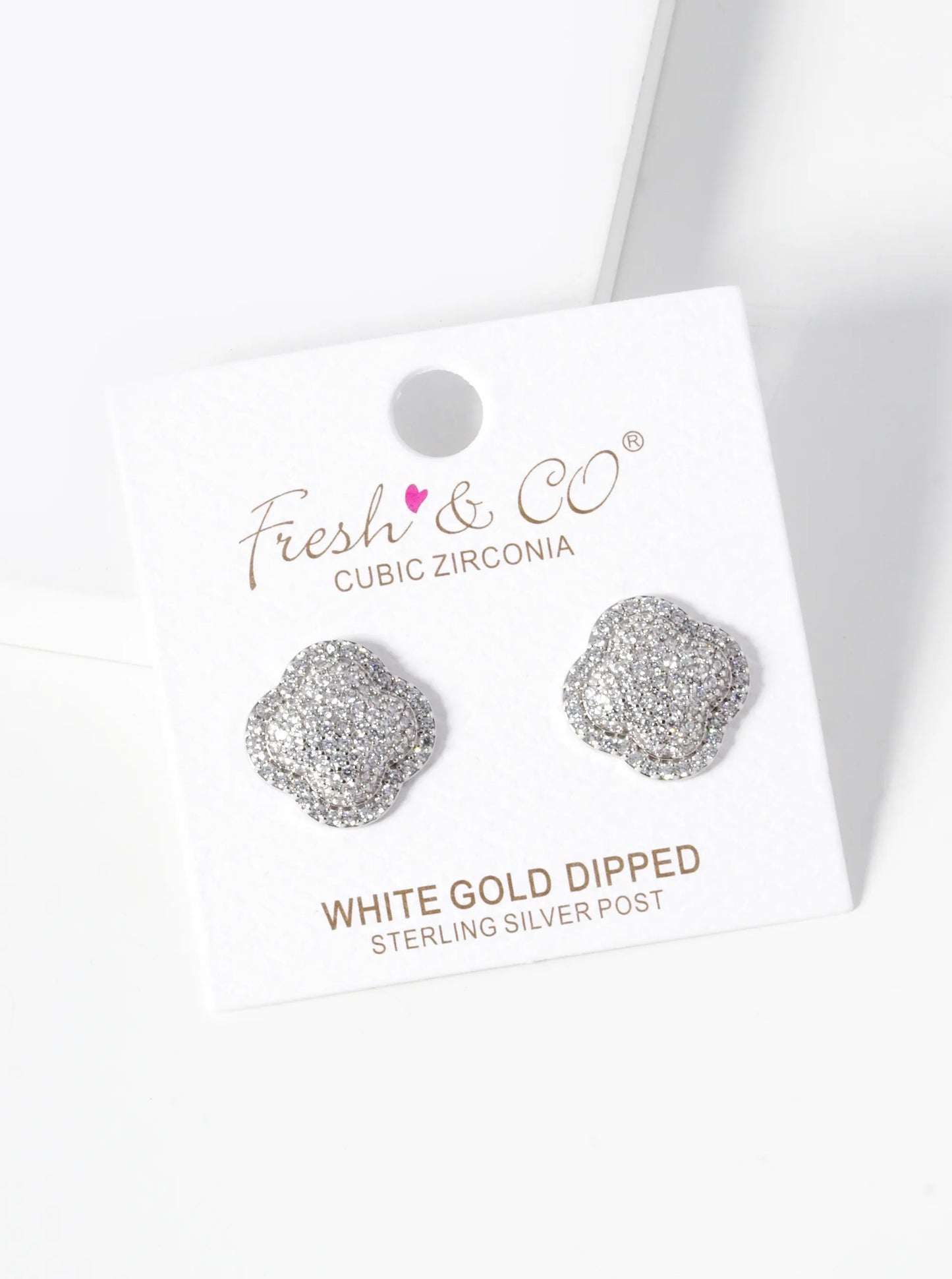 18K Gold Dipped Micro Pave Set Cubic Zirconia Puffy Quatrefoil 925 Sterling Silver Post Stud Earrings