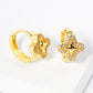 18K Gold Dipped Micro Pave Set Cubic Zirconia Quatrefoil 10mm Huggie Hoop Earrings