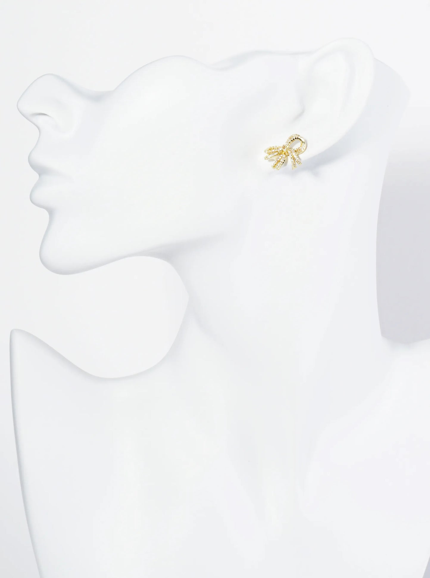 18K Gold Dipped Micro Pave Set Cubic Zirconia Ribbon Bow Stud Earrings