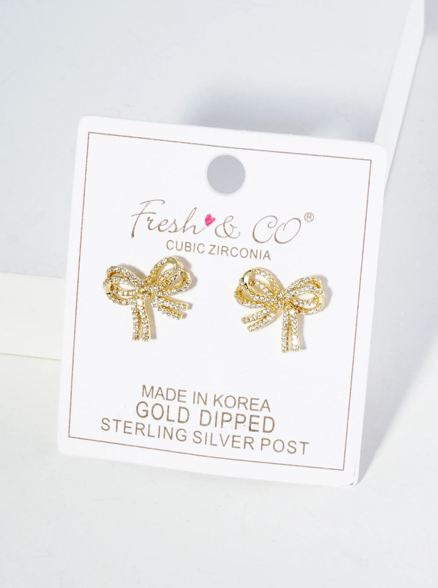 18K Gold Dipped Micro Pave Set Cubic Zirconia Ribbon Bow Stud Earrings