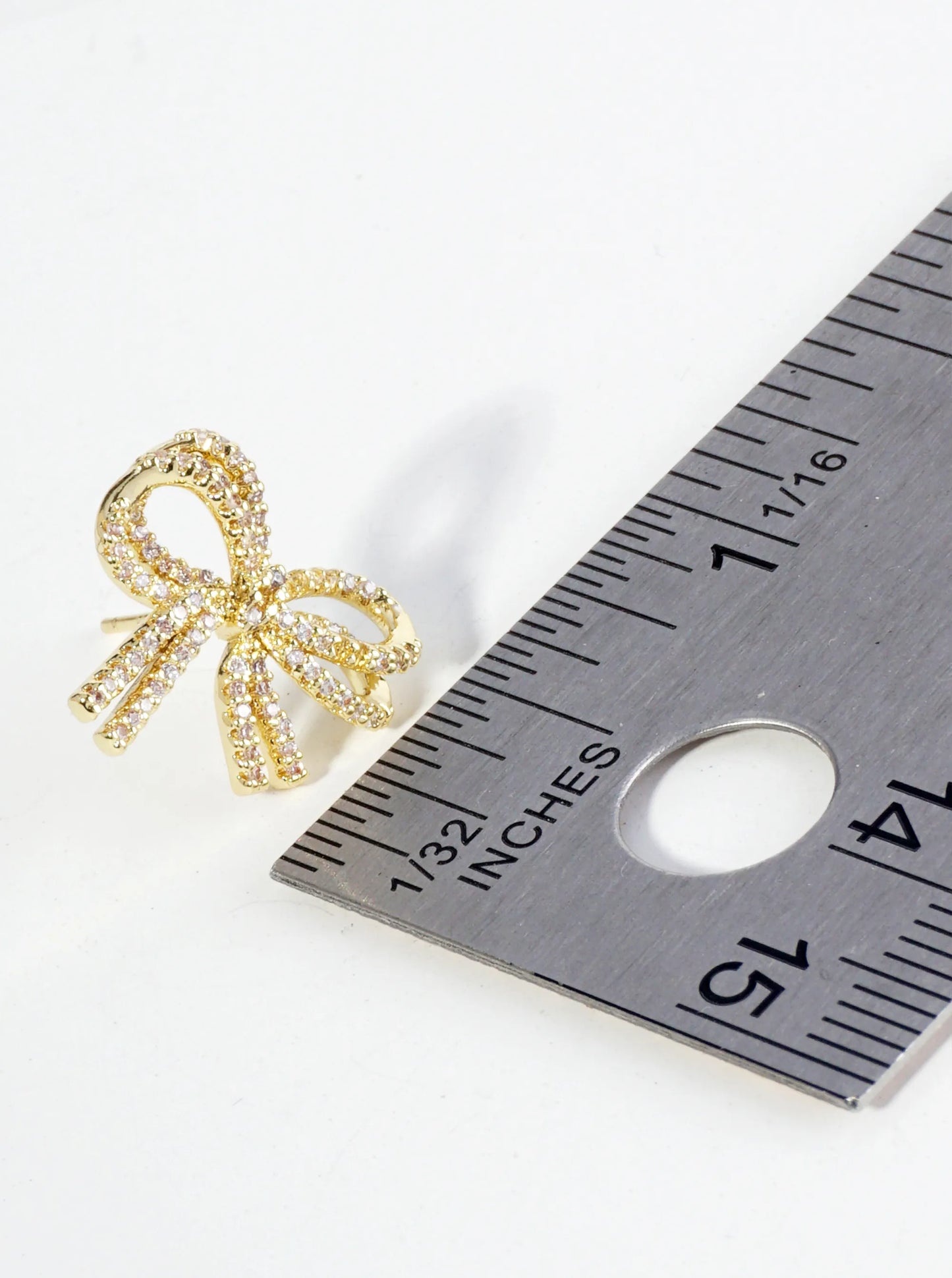 18K Gold Dipped Micro Pave Set Cubic Zirconia Ribbon Bow Stud Earrings