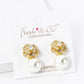 18K Gold Dipped Micro Pave Set Cubic Zirconia Rose Flower With 11mm Pearl Post Earrings