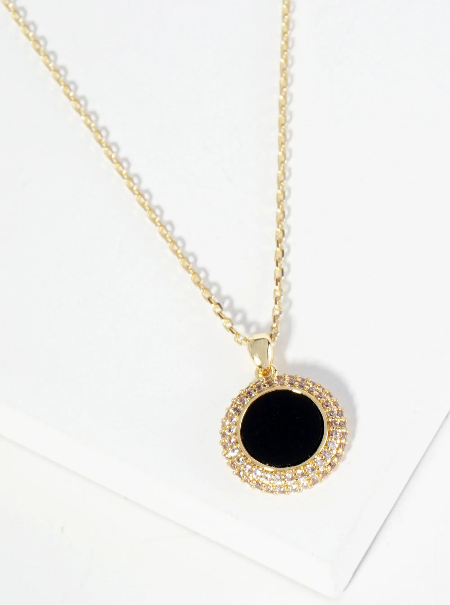 18K Gold Dipped Micro Pave Set Cubic Zirconia Round Pendant Necklace