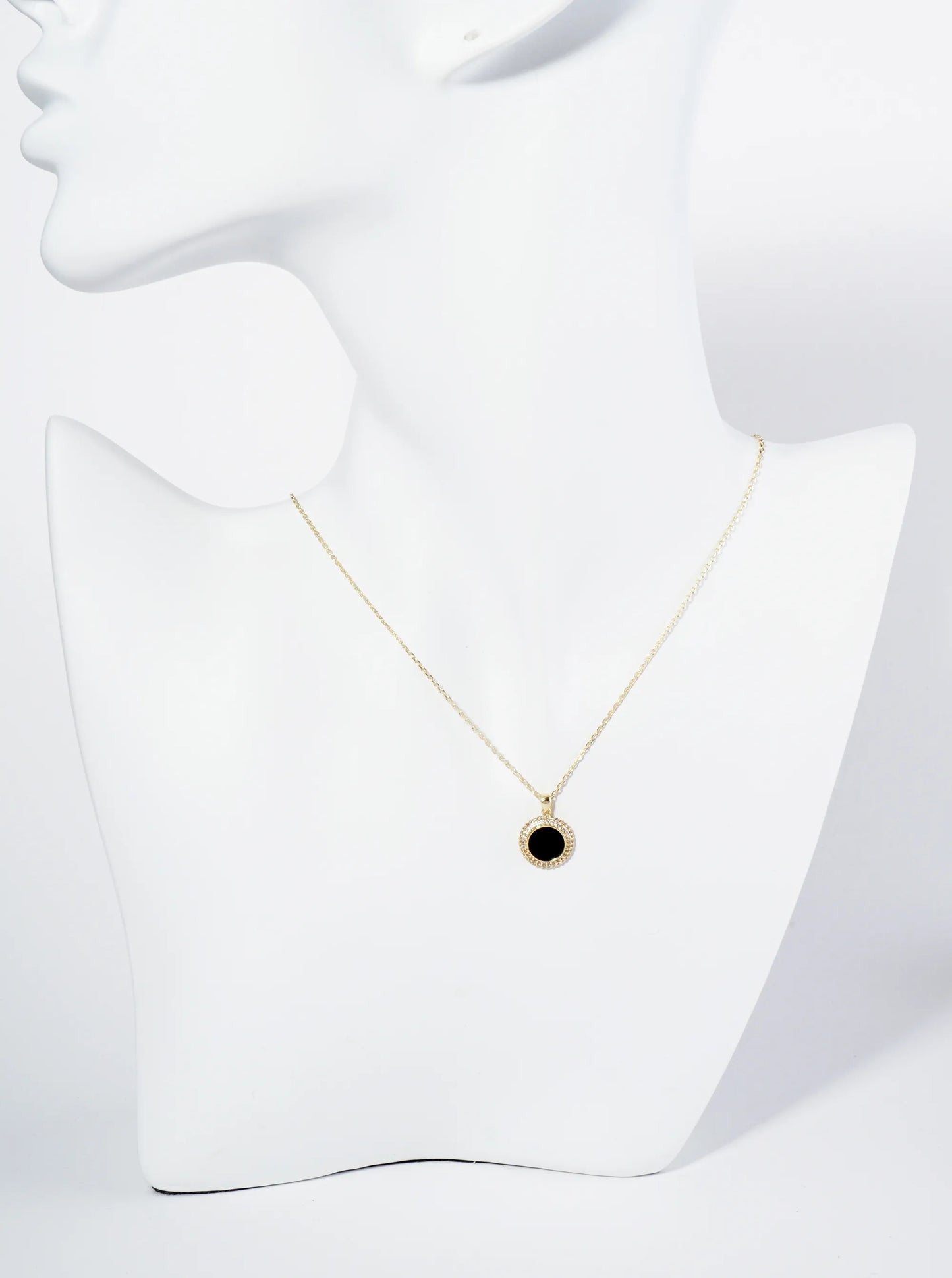 18K Gold Dipped Micro Pave Set Cubic Zirconia Round Pendant Necklace