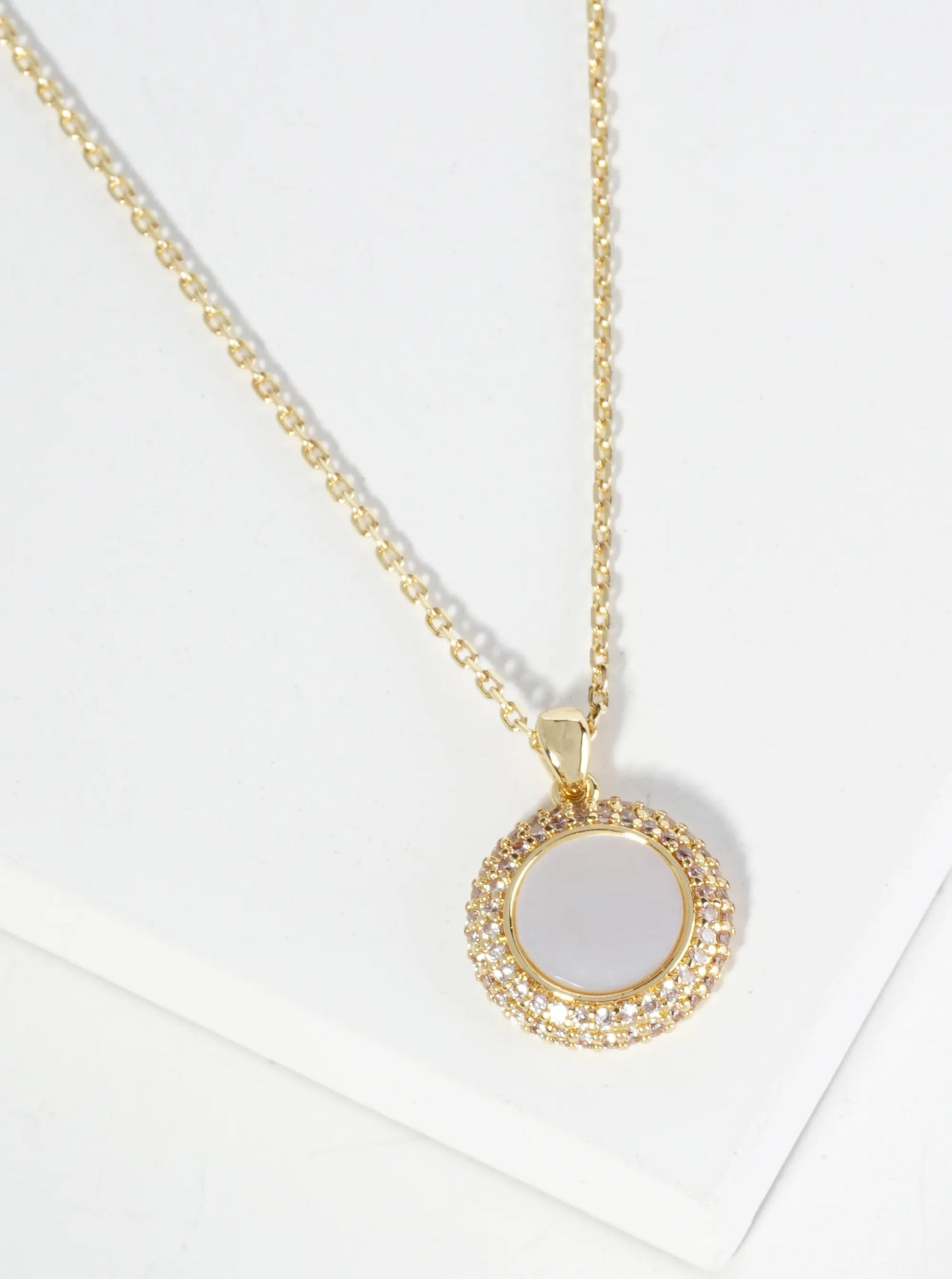 18K Gold Dipped Micro Pave Set Cubic Zirconia Round Pendant Necklace