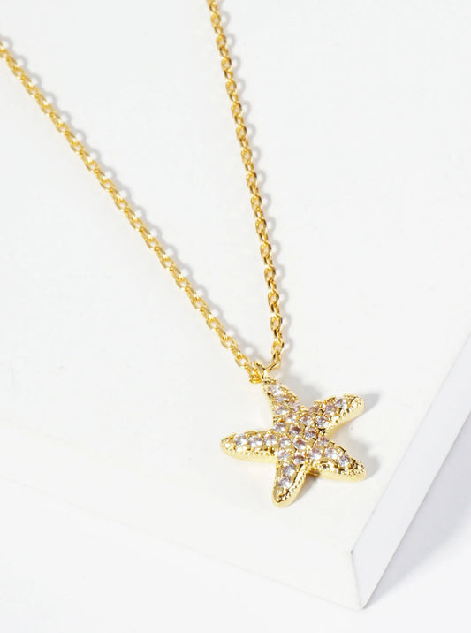 18K Gold Dipped Micro Pave Set Cubic Zirconia Starfish Sea Star Pendant Necklace