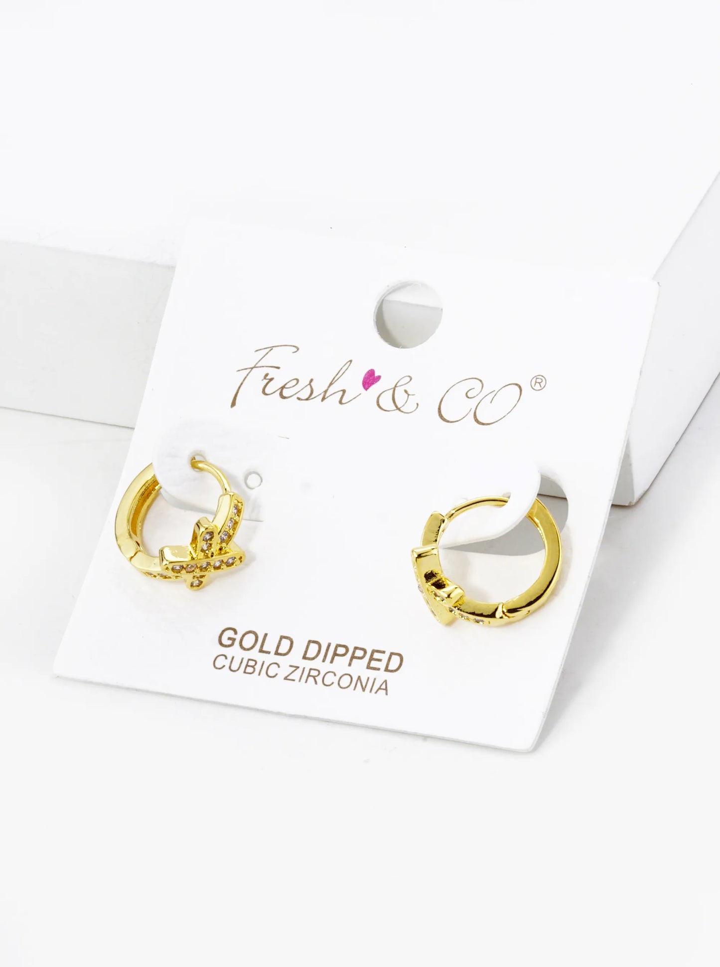 18K Gold Dipped Micro Pave Set Cubic Zirconia X Accent 12mm Huggie Hoop Earrings