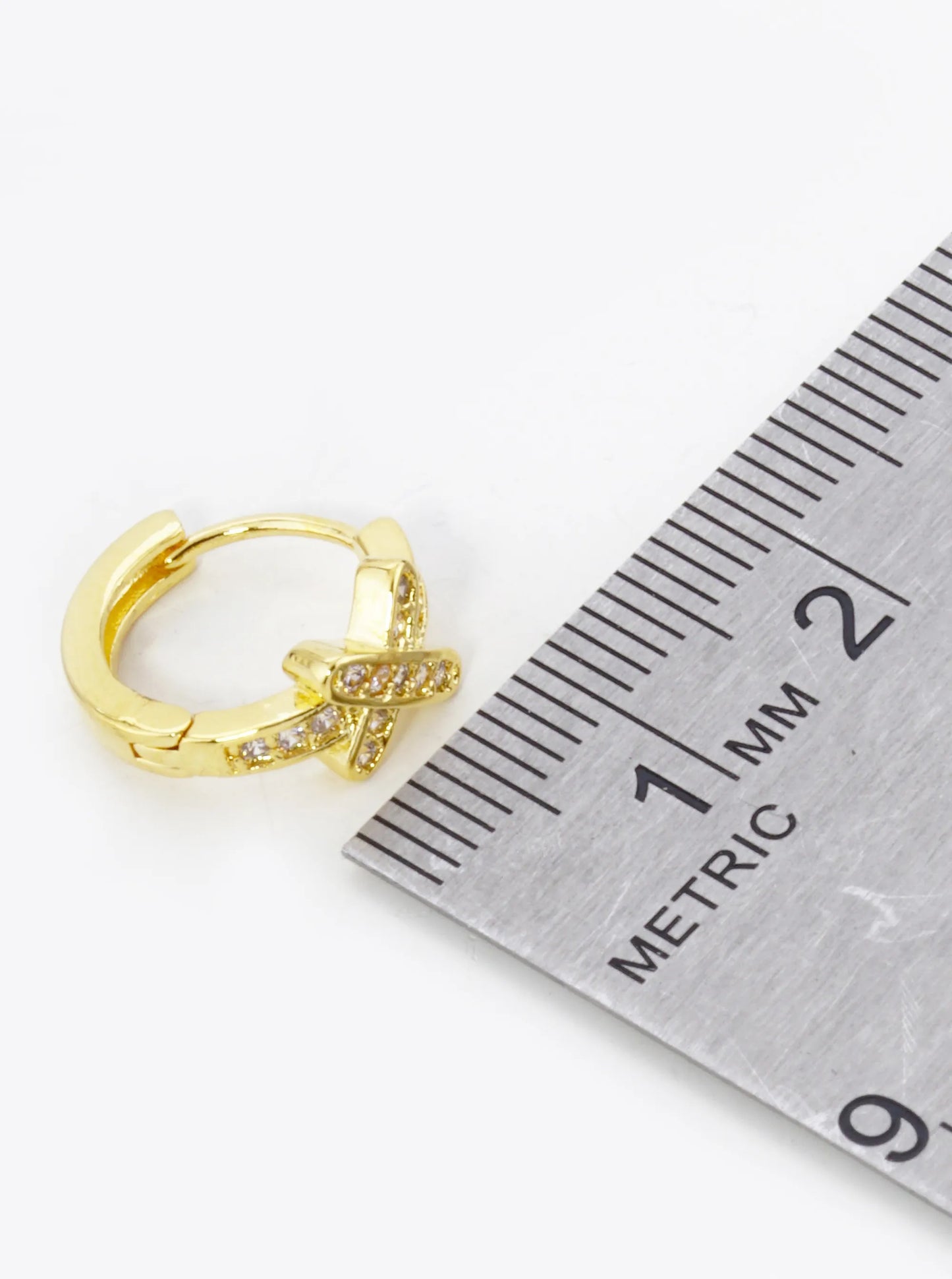 18K Gold Dipped Micro Pave Set Cubic Zirconia X Accent 12mm Huggie Hoop Earrings