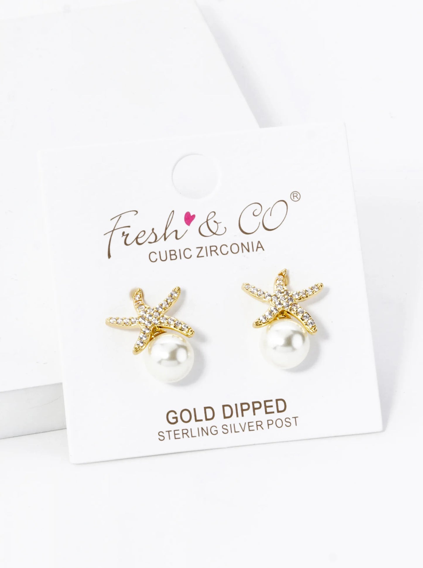 18K Gold Dipped Micro Pave Set Sea Stars Starfish 8mm Pearl Stud Earrings