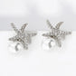 18K Gold Dipped Micro Pave Set Sea Stars Starfish 8mm Pearl Stud Earrings